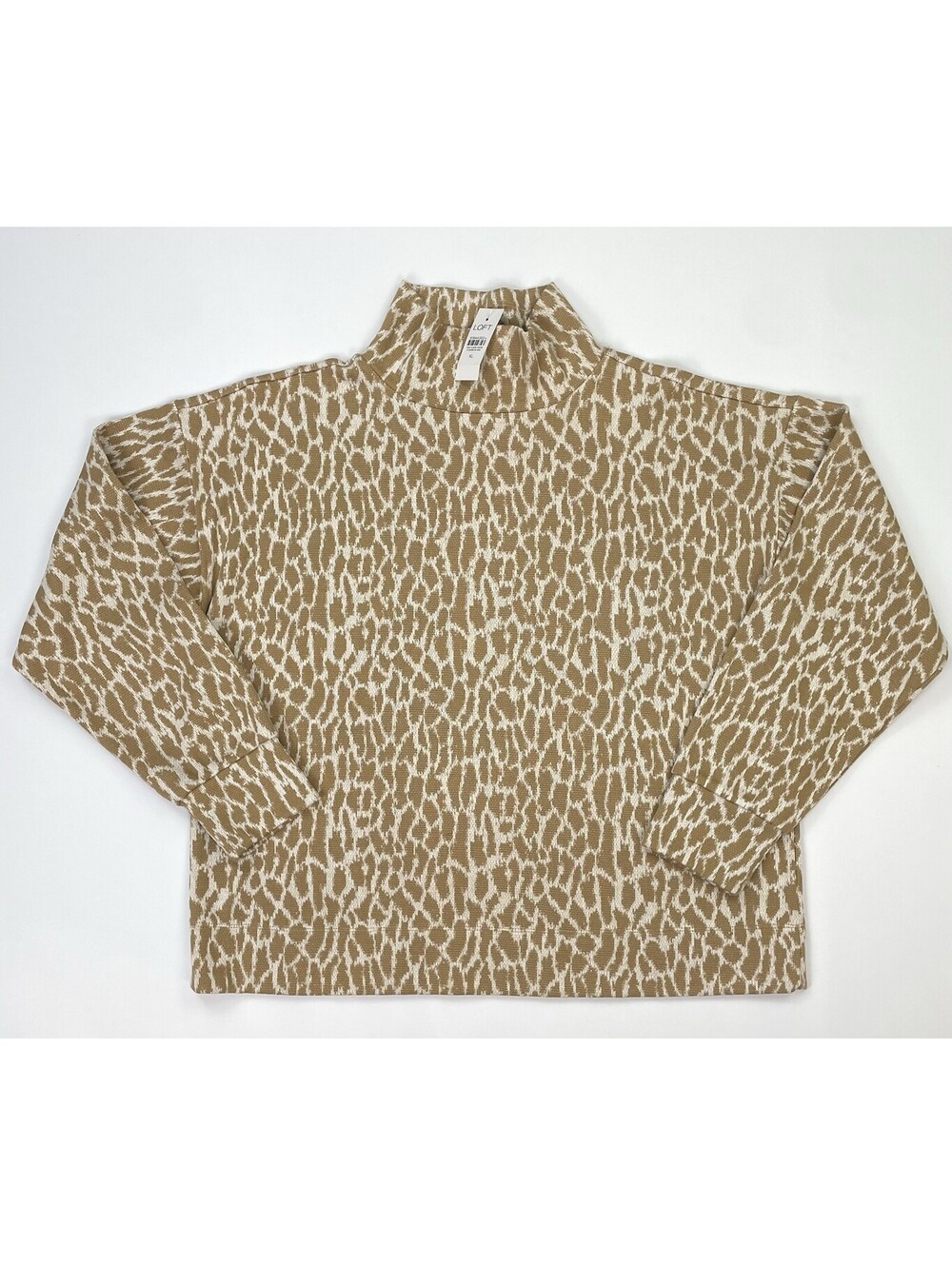 LOFT NWT Women Size XL Tan Cream Animal Print Spotted Mock Neck Sweater Pullover